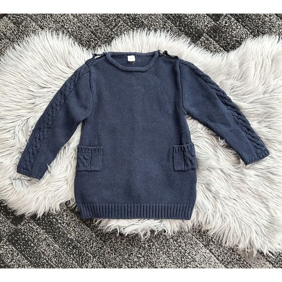 EGG BABY Girls Chunky Cable Knit Navy Sweater Size 5T‎ With Pockets - Picture 1 of 2